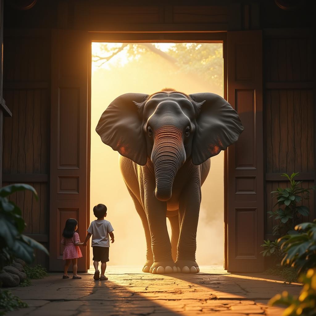 Ý nghĩa tâm linh khi mơ thấy con voi hiền lành bước vào ngôi nhà gỗ ấm cúng