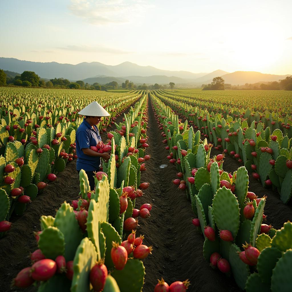 Khung cảnh một vườn thanh long sai trĩu quả chín mọng dưới ánh nắng tại xã Bàu Lâm, huyện Xuyên Mộc, một điểm check-in nông nghiệp hấp dẫn.