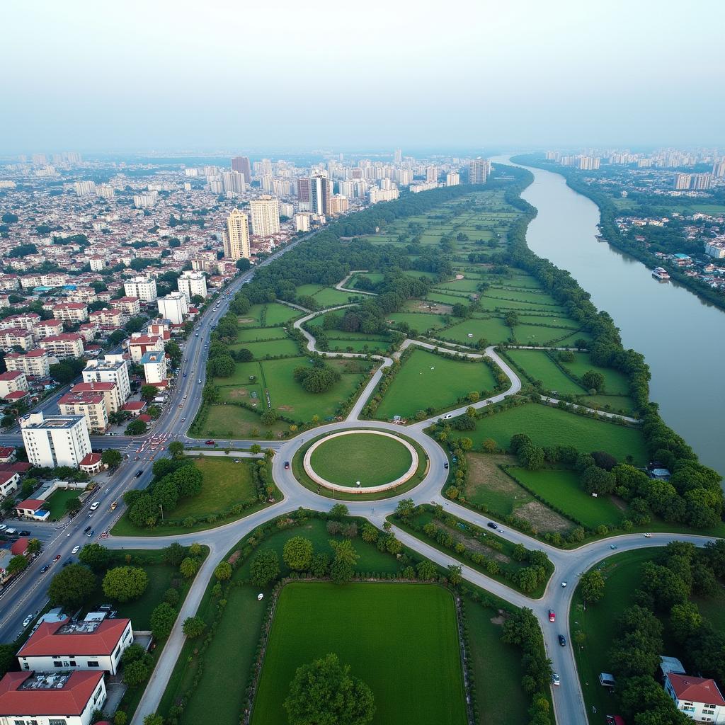 Toàn cảnh Xã Bình Mỹ Củ Chi Thành phố Hồ Chí Minh nhìn từ trên cao với sông Sài Gòn