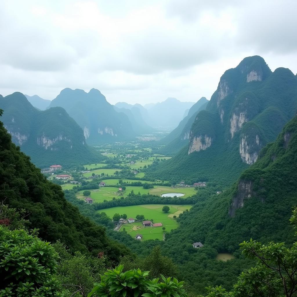 Cảnh quan núi non hùng vĩ tại Xã Đà Vị, Tỉnh Tuyên Quang với những đỉnh đá vôi và thảm thực vật xanh mướt