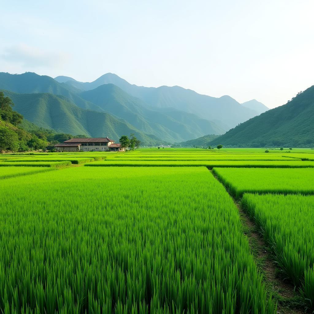 Hình ảnh cánh đồng lúa xanh mướt tại Xã Nam Hòa, Tỉnh Thái Nguyên