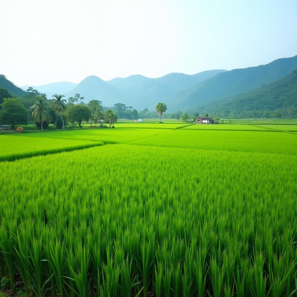 Hình ảnh cánh đồng lúa xanh mướt tại Xã Tri Phú, Tỉnh Tuyên Quang yên bình.