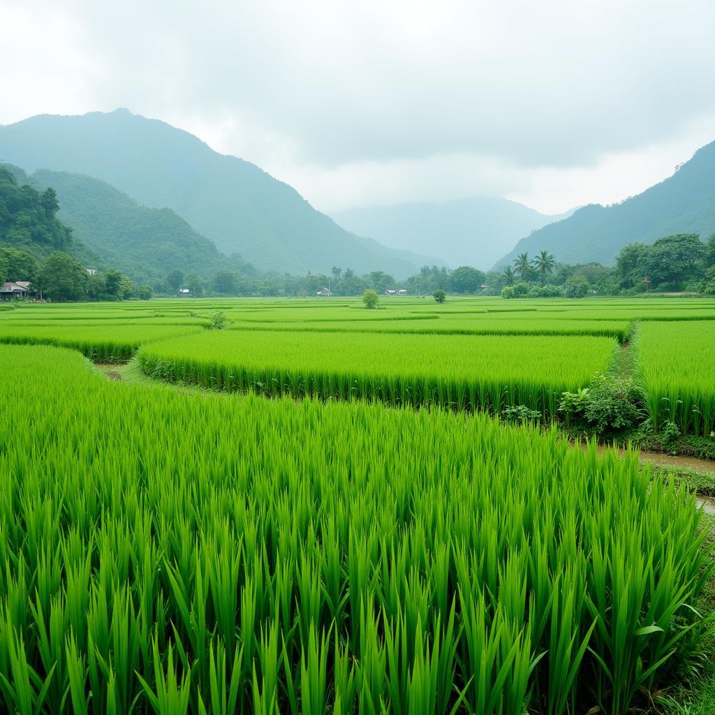 Cánh đồng lúa xanh mướt tại Xã Vĩnh Thành, Tỉnh Phú Thọ, thể hiện vẻ đẹp bình yên của nông thôn