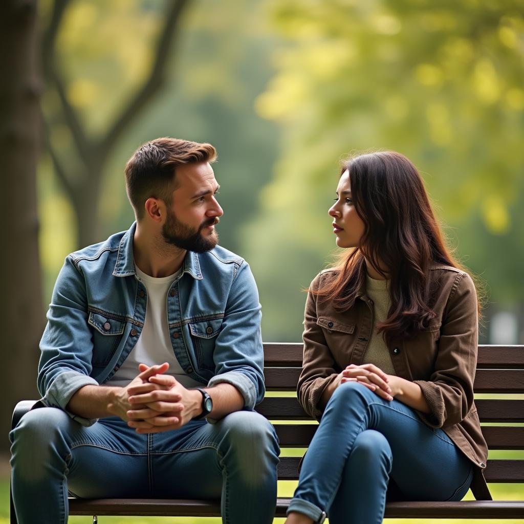 Hai người bạn đang ngồi đối diện nhau, có một cuộc trò chuyện thẳng thắn để giải quyết mâu thuẫn và xây dựng lại niềm tin