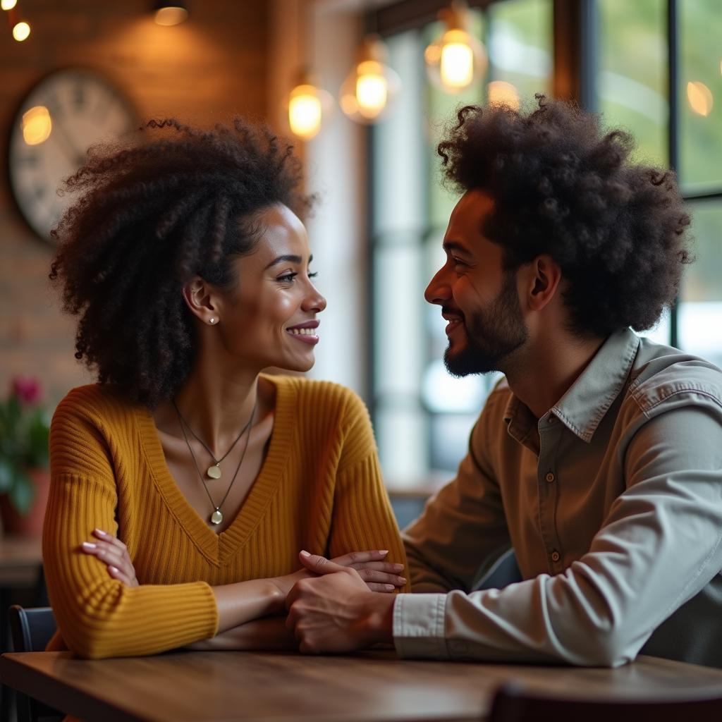 Hình ảnh hai người bạn đang ngồi trò chuyện cởi mở, thể hiện cách xây dựng lại niềm tin trong tình bạn sau xung đột.