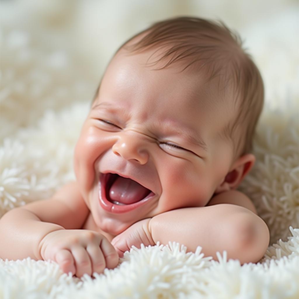Ý nghĩa của giấc mơ thấy trẻ sơ sinh đang cười vui vẻ, một điềm báo tốt lành về niềm vui và tài lộc sắp đến.