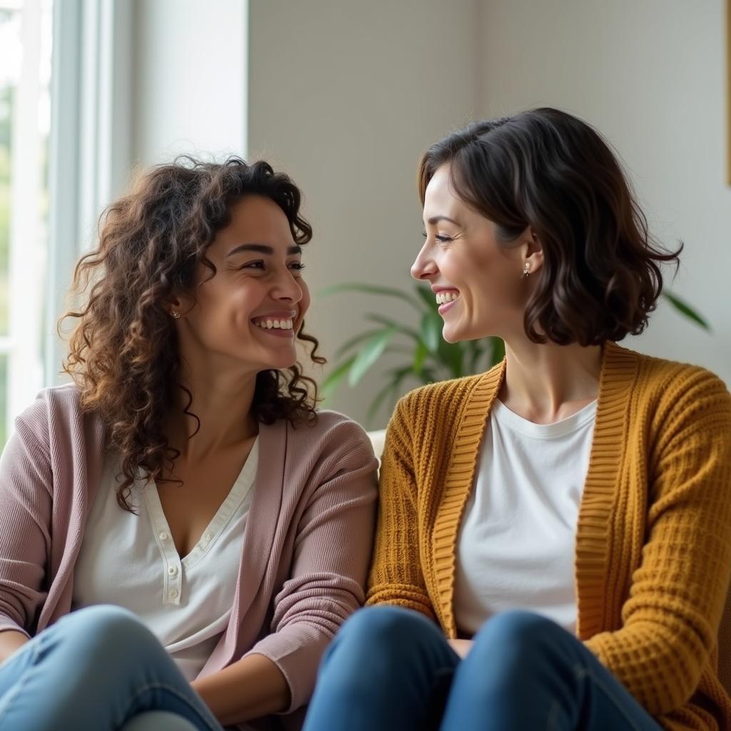 Hai người giao tiếp lành mạnh bằng cách lắng nghe và thấu hiểu nhau.