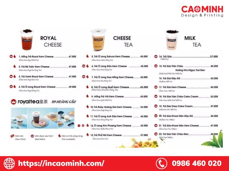 menu trÃ  sá»¯a