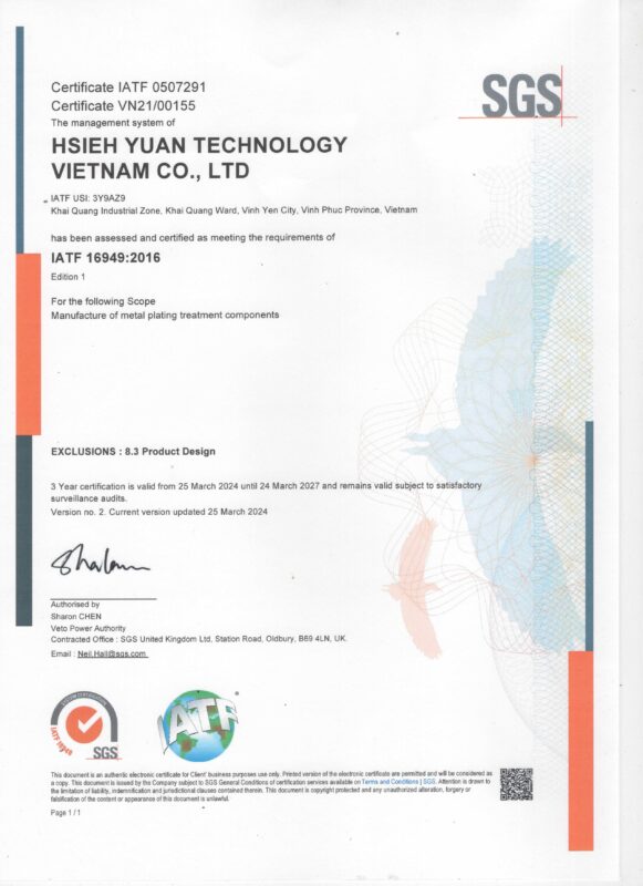 Chứng nhận ISO 9001:2015 (trang 2) của công ty tnhh công nghệ hsieh yuan việt nam