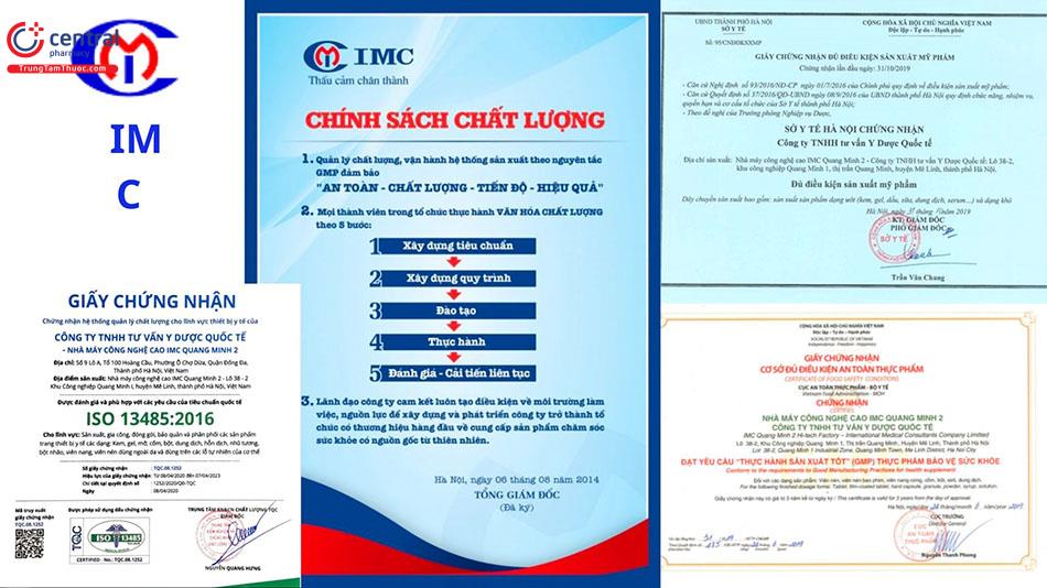 Giấy chứng nhận, chính sách chất lượng cho dịch vụ của IMC