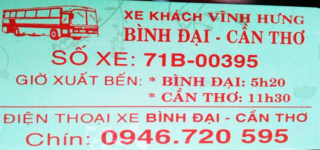 Xe Vĩnh Hưng Bến Tre đi Cần Thơ
