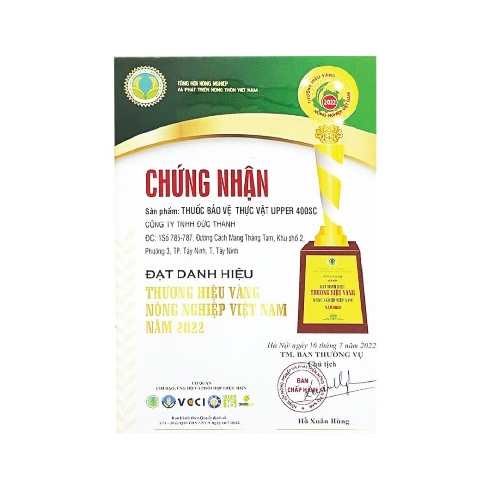 Giải thưởng Thương Hiệu Vàng Nông Nghiệp Việt Nam 2022 trao cho Công ty TNHH Đức Thành