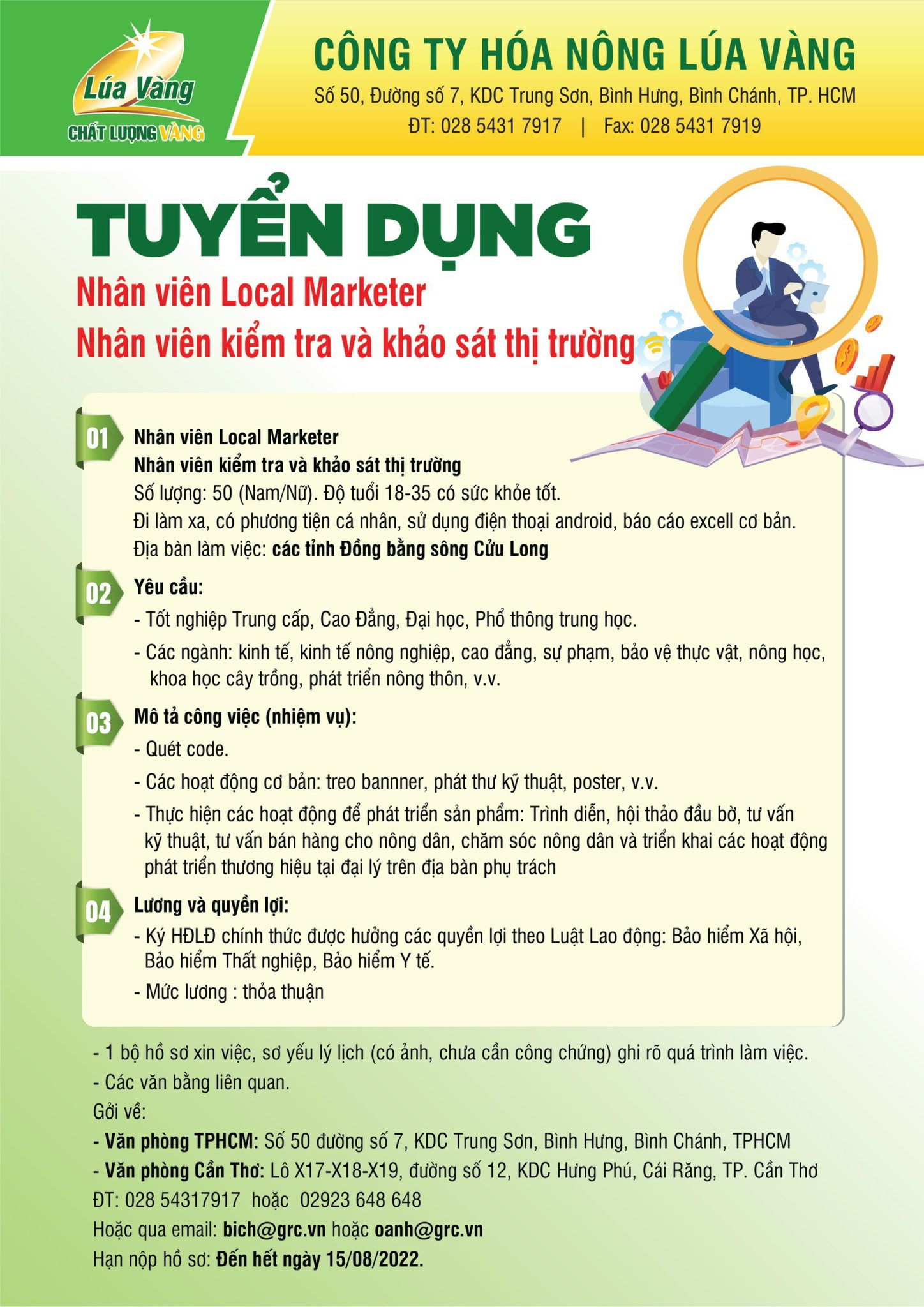 Thông báo tuyển dụng Công ty TNHH Hóa Nông Lúa Vàng: Cơ hội nghề nghiệp tại Long An