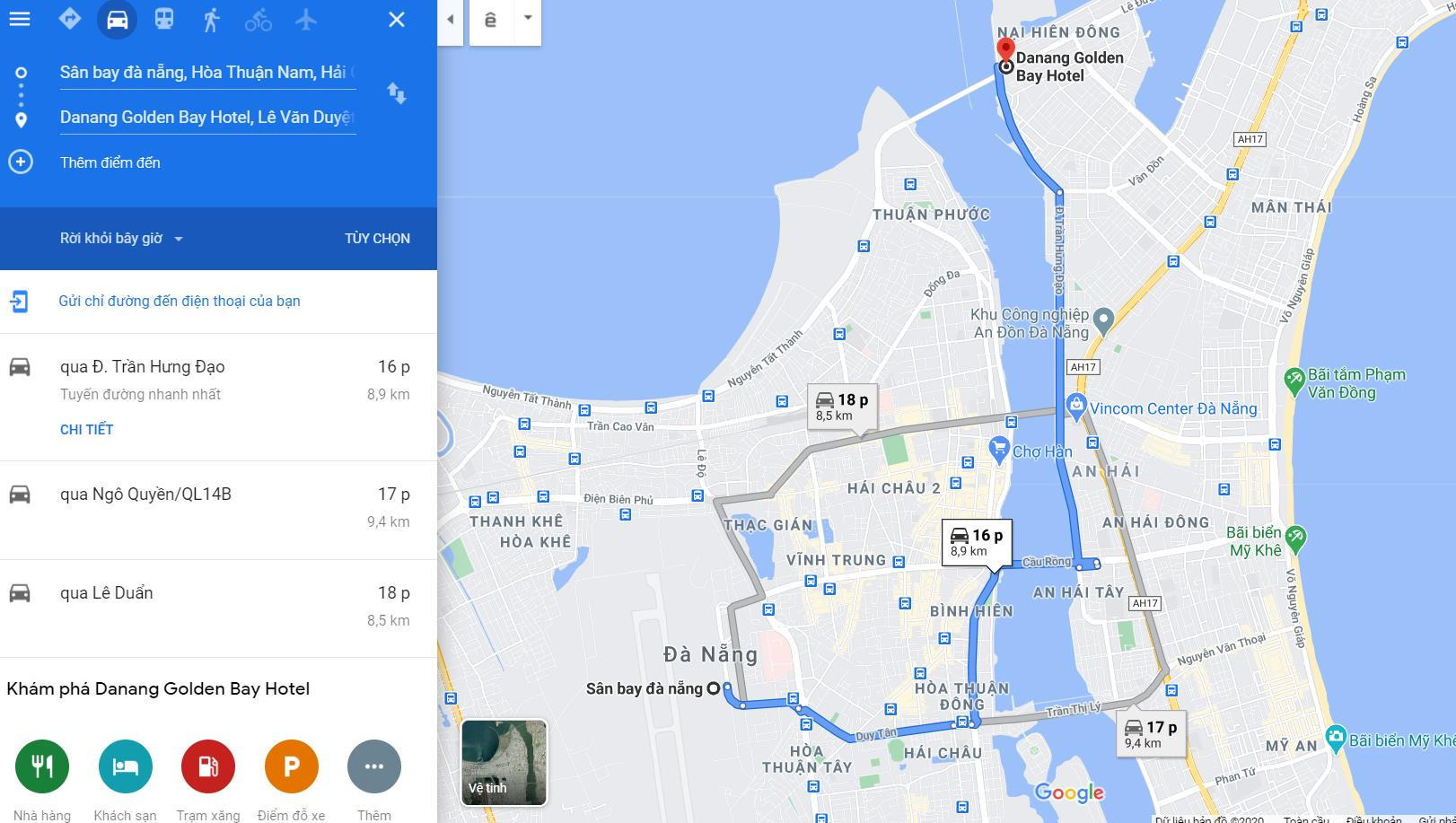 Bản đồ hướng dẫn cách di chuyển đến Khách sạn Đà Nẵng Golden Bay