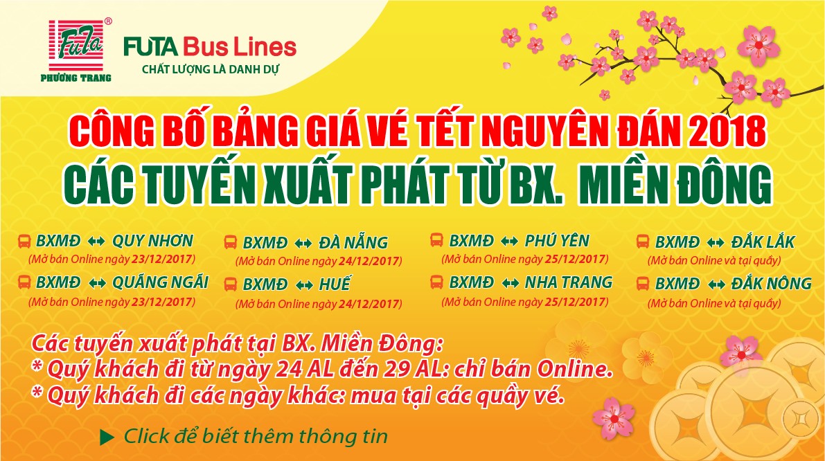 Bảng giá vé xe Tết Phương Trang cập nhật