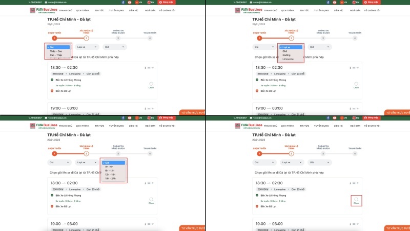 Chọn chuyến xe phù hợp trên website futabus.vn