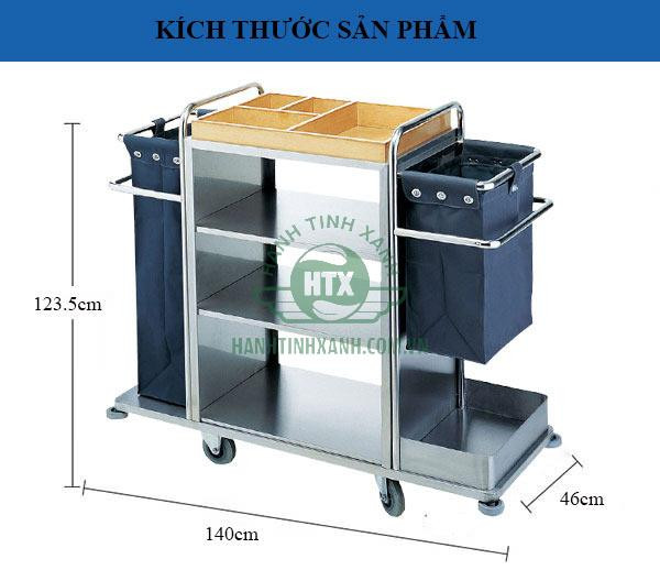 Chi tiết kích thước xe đẩy dọn phòng khách sạn inox