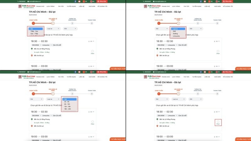 Chọn chuyến xe Phương Trang phù hợp trên website