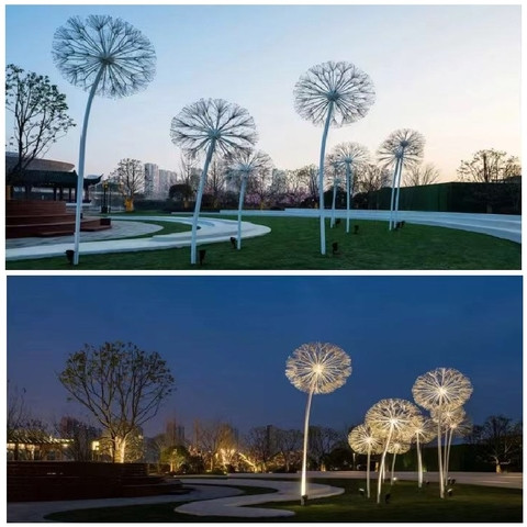 Cụm đèn LED hoa bồ công anh trắng sáng tạo điểm nhấn cho khu vườn buổi đêm