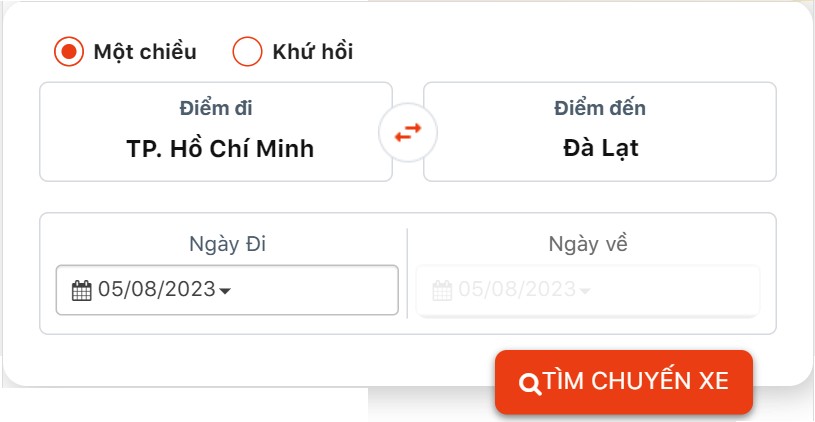 Đặt vé xe Phương Trang - Form booking