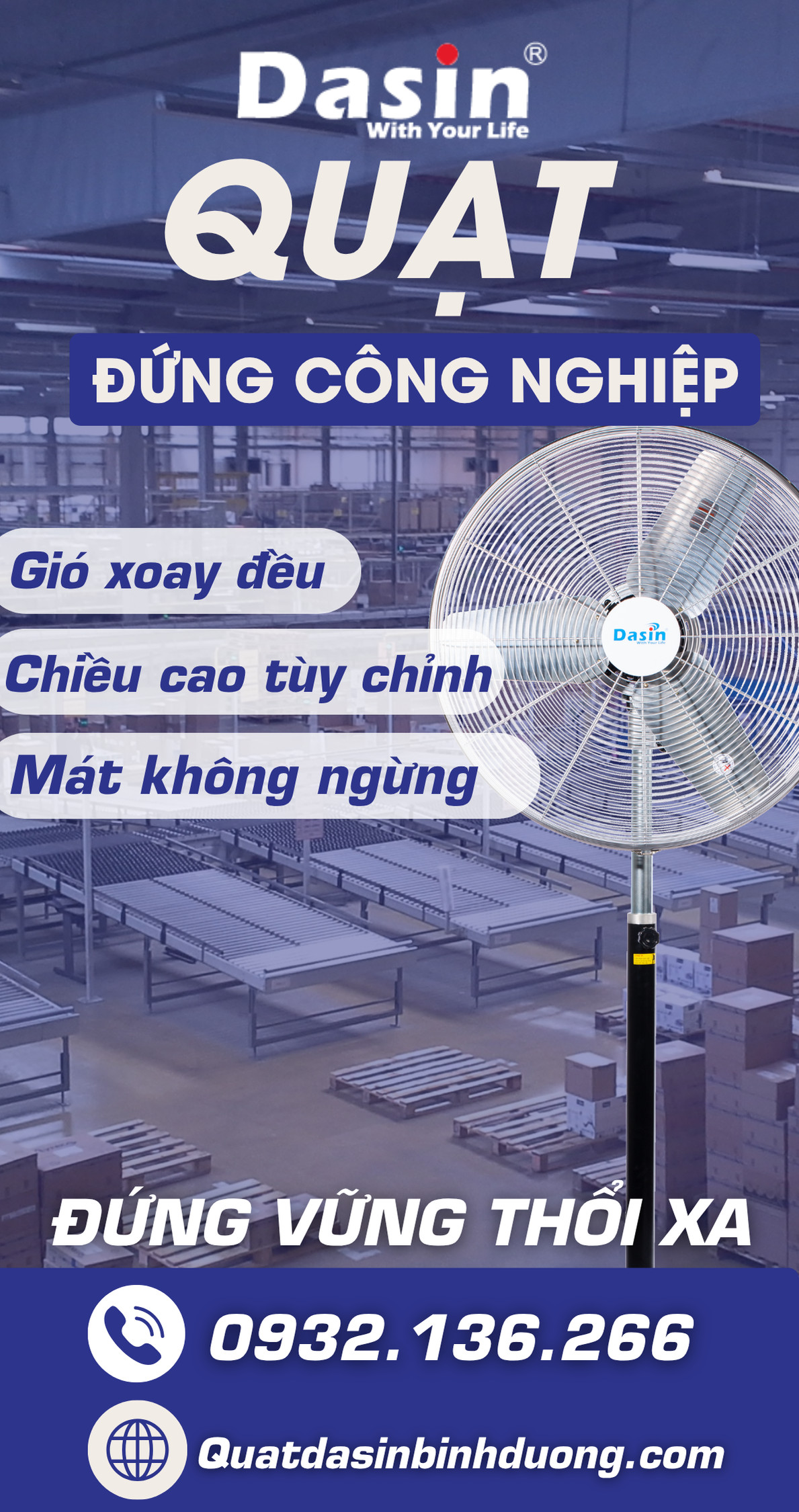 Quạt đứng công nghiệp Dasin hiệu suất cao, độ bền lâu, giá hợp lý