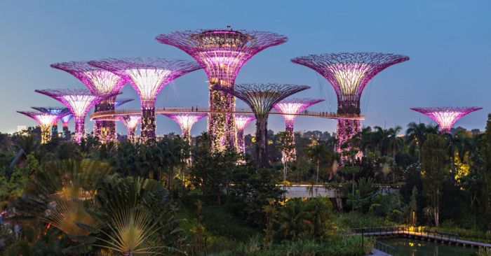 Gardens By The Bay Singapore với các nhà kính lớn và cây siêu Supertree Grove
