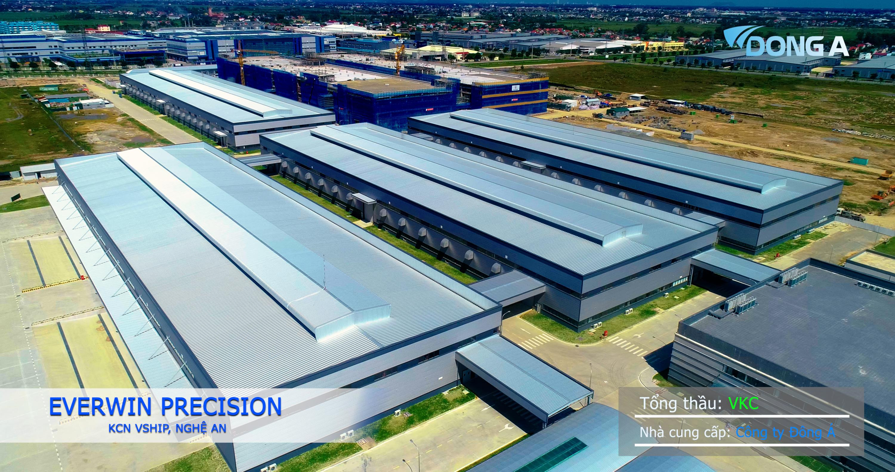 Hình ảnh nhà máy Everwin Precision tại KCN VSIP, Nghệ An, một công trình công nghiệp hiện đại có sự góp sức của Công ty TNHH Thương mại và Dịch vụ Đông Á.