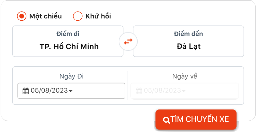 Đặt vé xe Phương Trang - Form booking