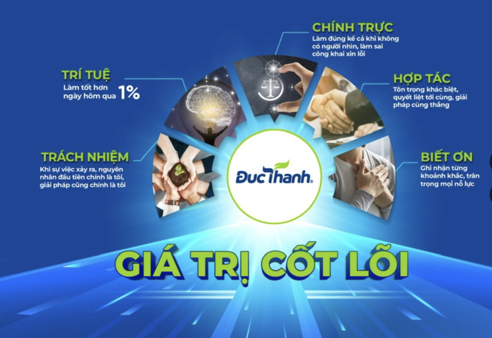 Biểu đồ mô tả năm giá trị cốt lõi của Công ty TNHH Đức Thành Tây Ninh