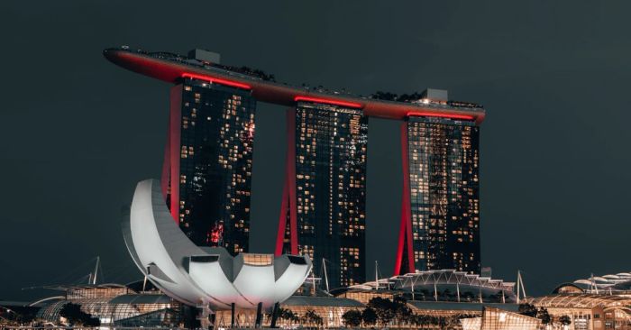 Marina Bay Sands Skypark Singapore lúc hoàng hôn