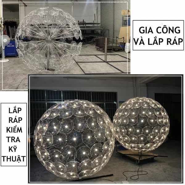 Hàng đèn LED hoa bồ công anh trang trí dọc lối đi, tạo vẻ đẹp lung linh
