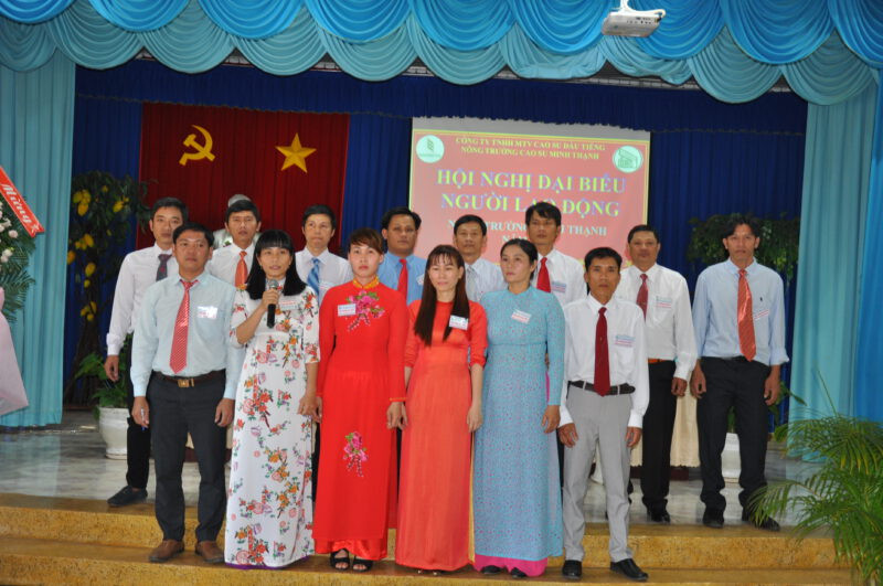 Đoàn Đại biểu Nông trường Cao su Minh Thạnh, đại diện cho lực lượng lao động của CÔNG TY TNHH CAO SU MINH THÀNH, ra mắt tại Hội nghị Người lao động Công ty năm 2019.