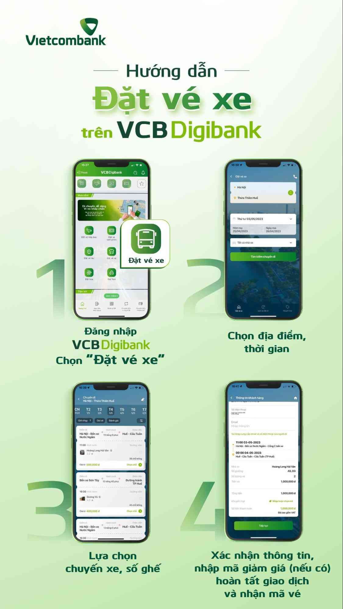 Hướng dẫn đặt vé xe Phương Trang qua ứng dụng ngân hàng