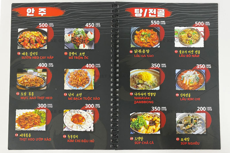 Mẫu thiết kế menu đồ ăn nhà hàng Hàn Quốc