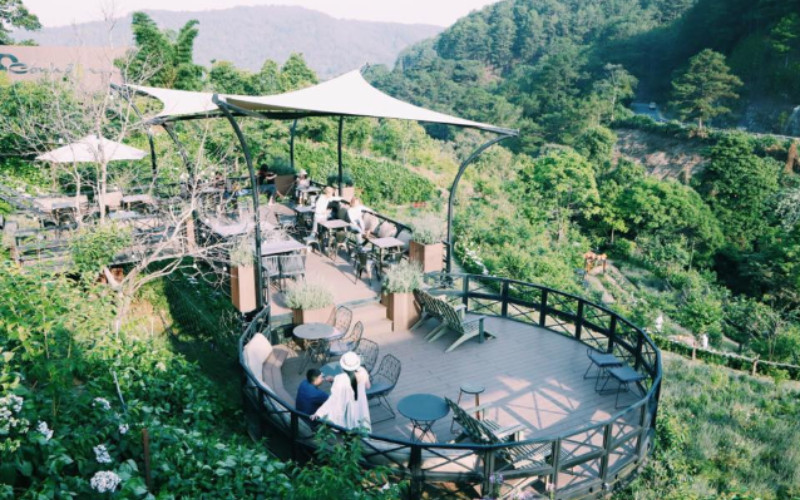 Không gian ngập tràn hoa tại Vườn hoa Cafe F Đà Lạt