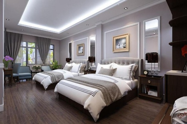 Không gian phòng nghỉ tại Hanoi S Central rộng rãi, thoáng mát, mang đến sự thư giãn cho du khách khi chọn khách sạn gần sân bay Nội Bài