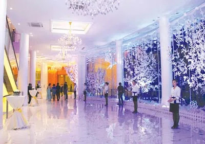 Không gian sảnh tiệc sang trọng tại The Adora – Grand View, nơi tổ chức các sự kiện đẳng cấp