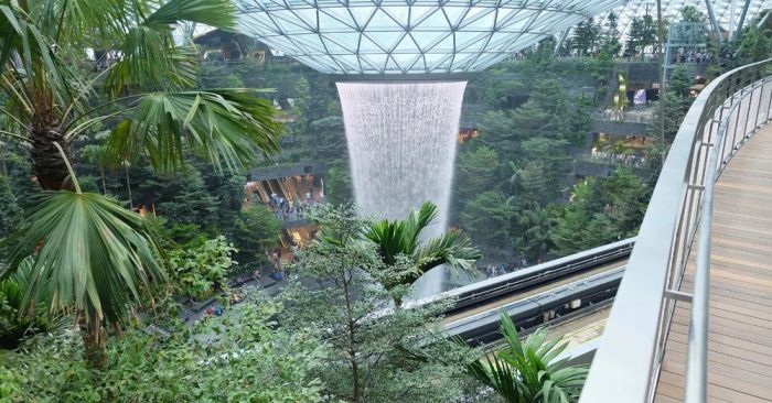 Jewel Changi Singapore với thác nước nhân tạo và khu rừng trong nhà