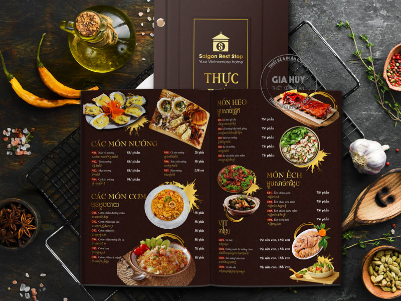 Thực đơn nhà hàng món Việt đẹp bìa cứng
