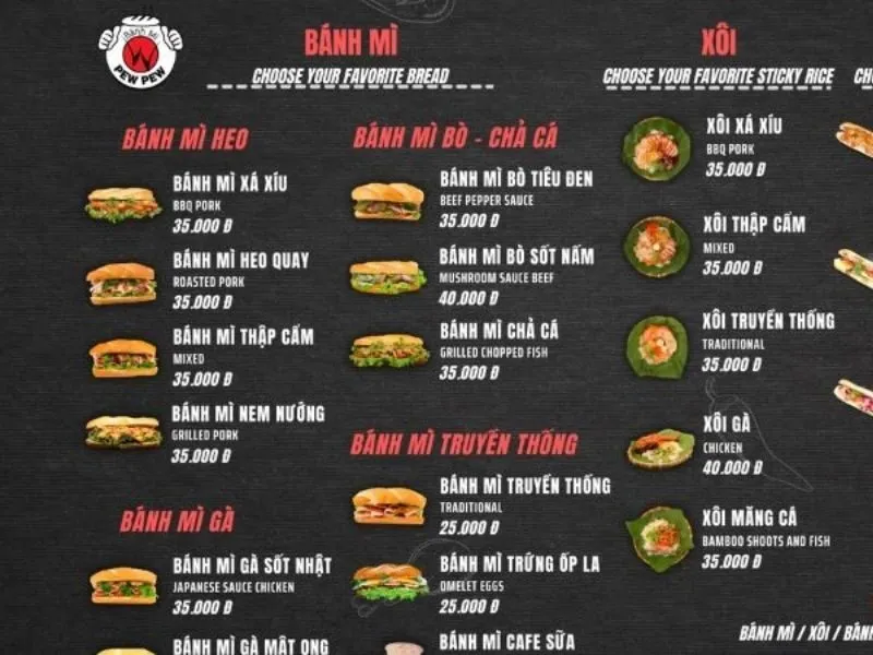 Khám phá Bánh Mì Pewpew menu và những lựa chọn hấp dẫn