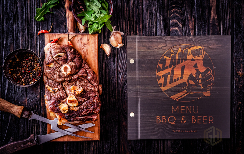 Mẫu menu nhà hàng BBQ đẹp đóng bìa cứng khổ vuông