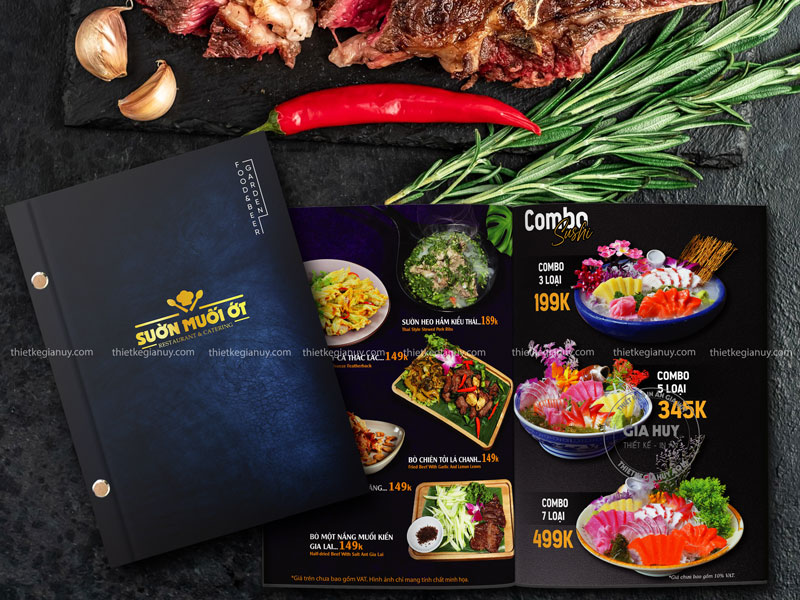 Bìa menu nhà hàng Nhật thiết kế tối giản với gam màu xanh đen sang trọng
