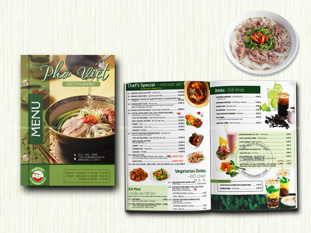 Menu quán phở Việt