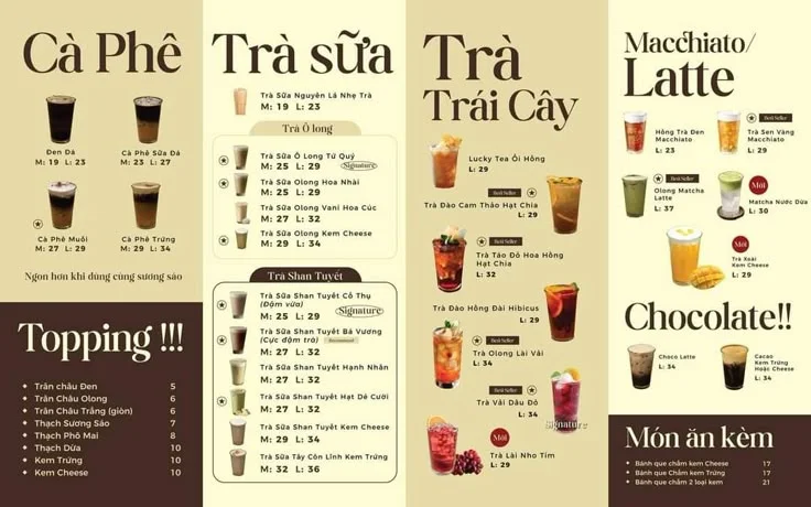 Tổng hợp 30+ mẫu menu quán trà sữa ăn vặt đẹp mắt, độc đáo 2025