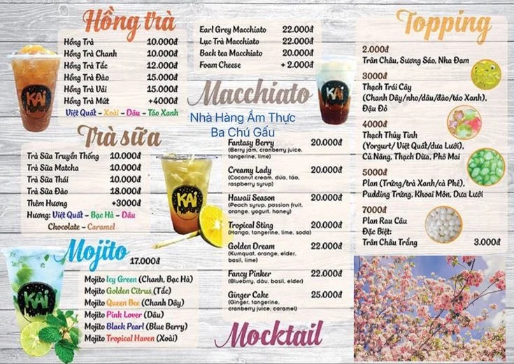 Mẫu menu đồ ăn vặt quán trà sữa thiết kế dễ nhìn, dễ đọc