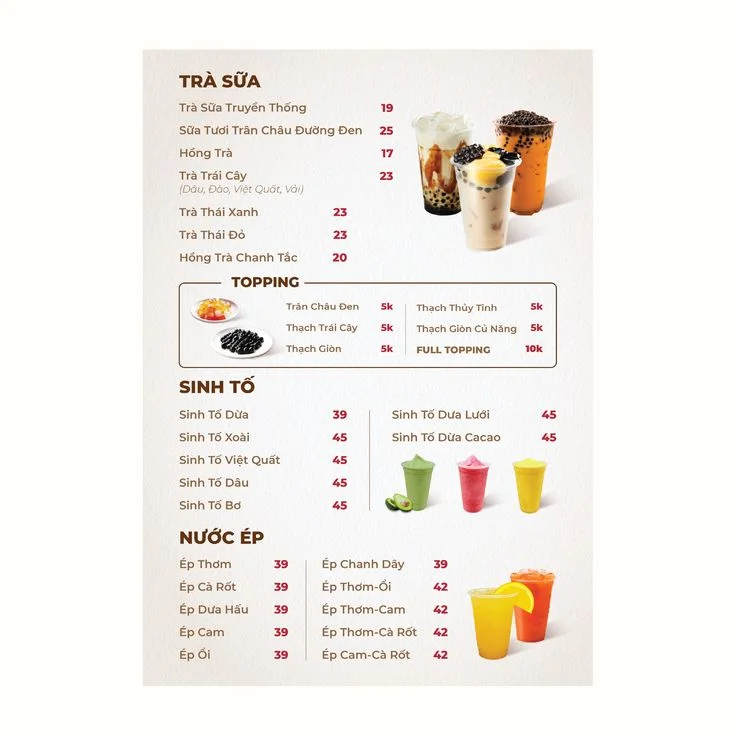 Menu đồ ăn vặt đẹp với thiết kế đầy màu sắc