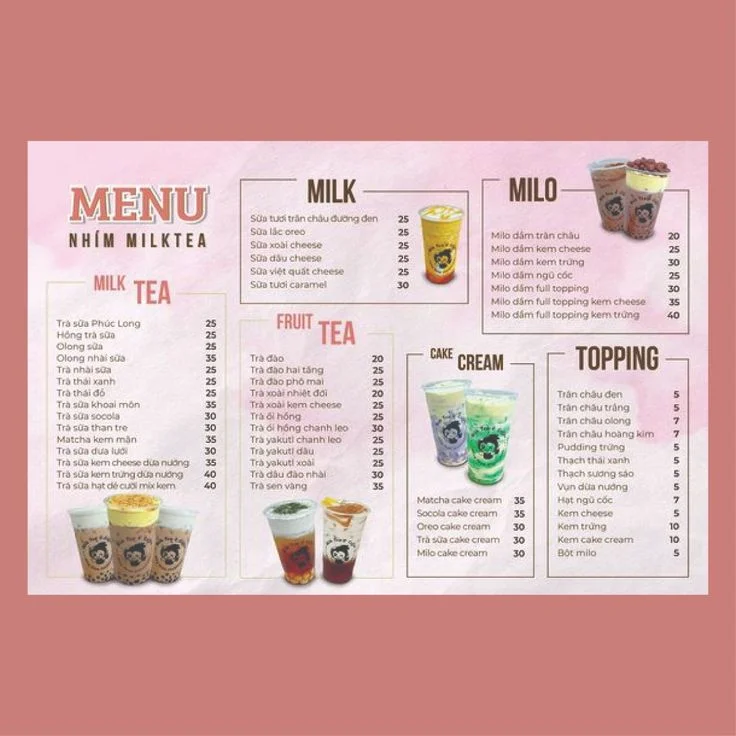 Menu trà sữa dành cho những quán kinh doanh nhiều món