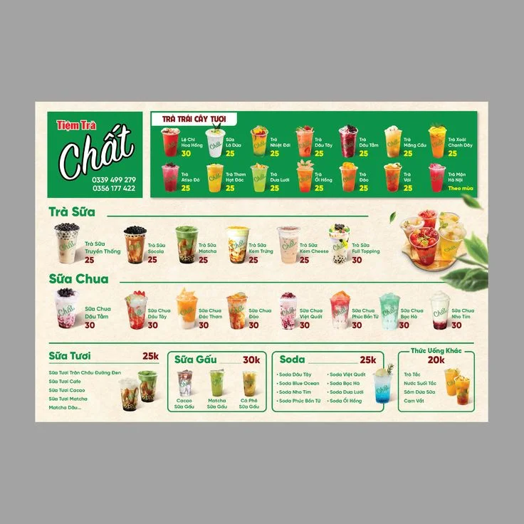 Menu đồ ăn vặt khổ ngang