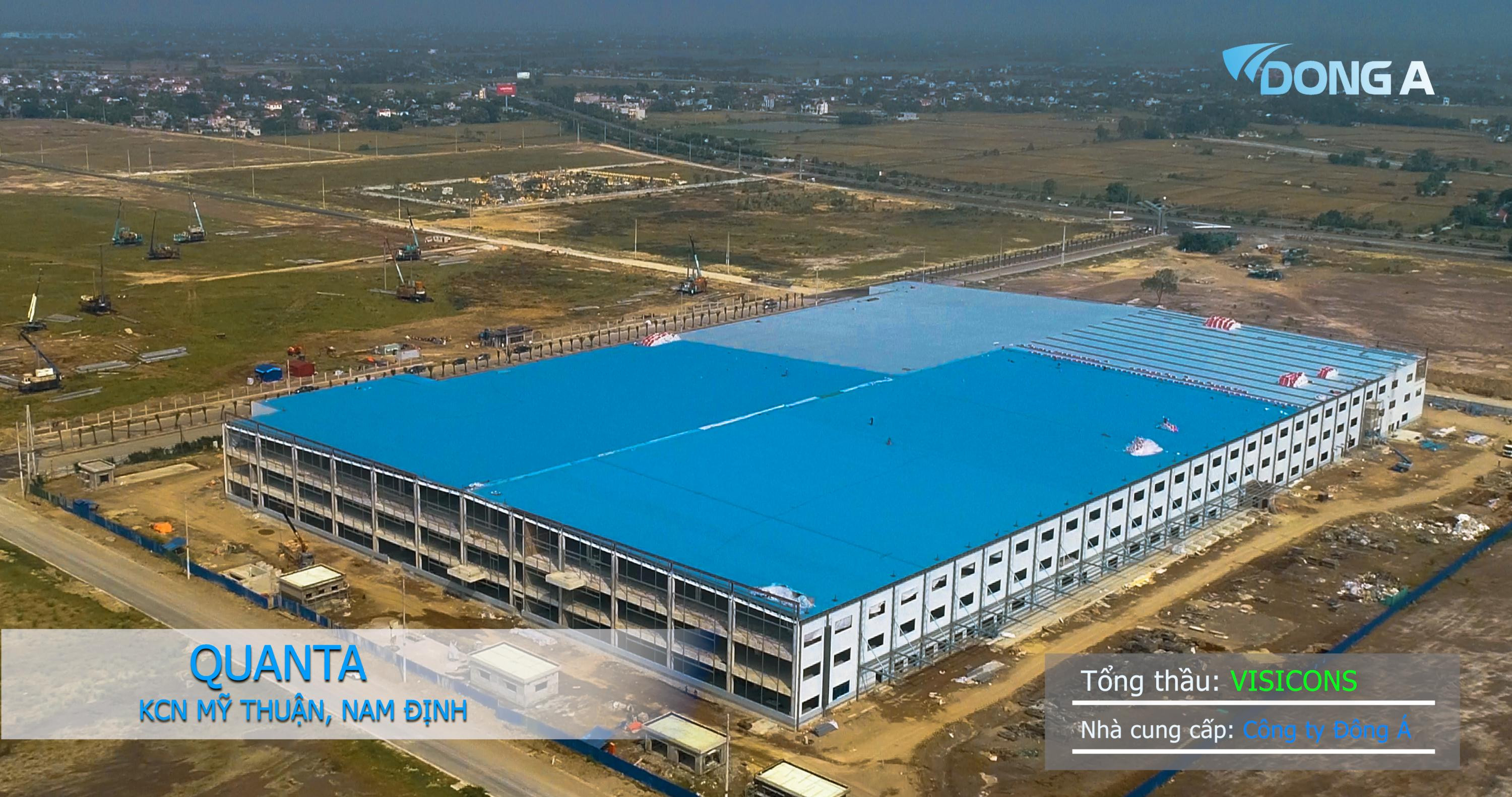 Hình ảnh toàn cảnh dự án Quanta tại KCN Mỹ Thuận, Nam Định, với quy mô lớn đang được Công ty TNHH Thương mại và Dịch vụ Đông Á triển khai.