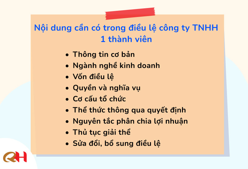nội dung điều lệ công ty tnhh 1 thành viên